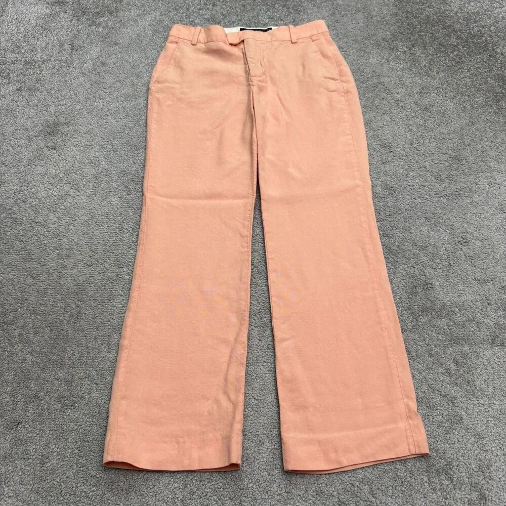 Zara Woman Linen Blend Wide Leg Chino Pants Women XS Peach Summer Lightweight
